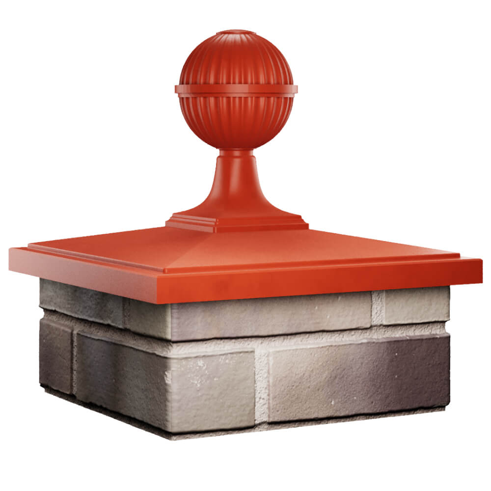 Колпак Zking БонаМоно Красный с шаром на столб 1.5х1.5 кирпича (385х385, 400х400мм) в сборе в Норильске фото