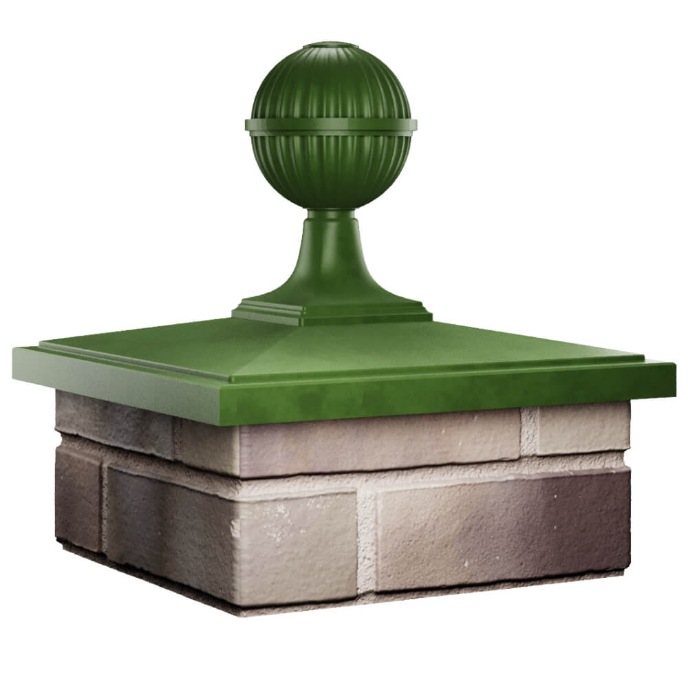 Колпак Zking БонаМоно Зеленый с шаром на столб 1.5х1.5 кирпича (385х385, 400х400мм) в сборе в Норильске фото