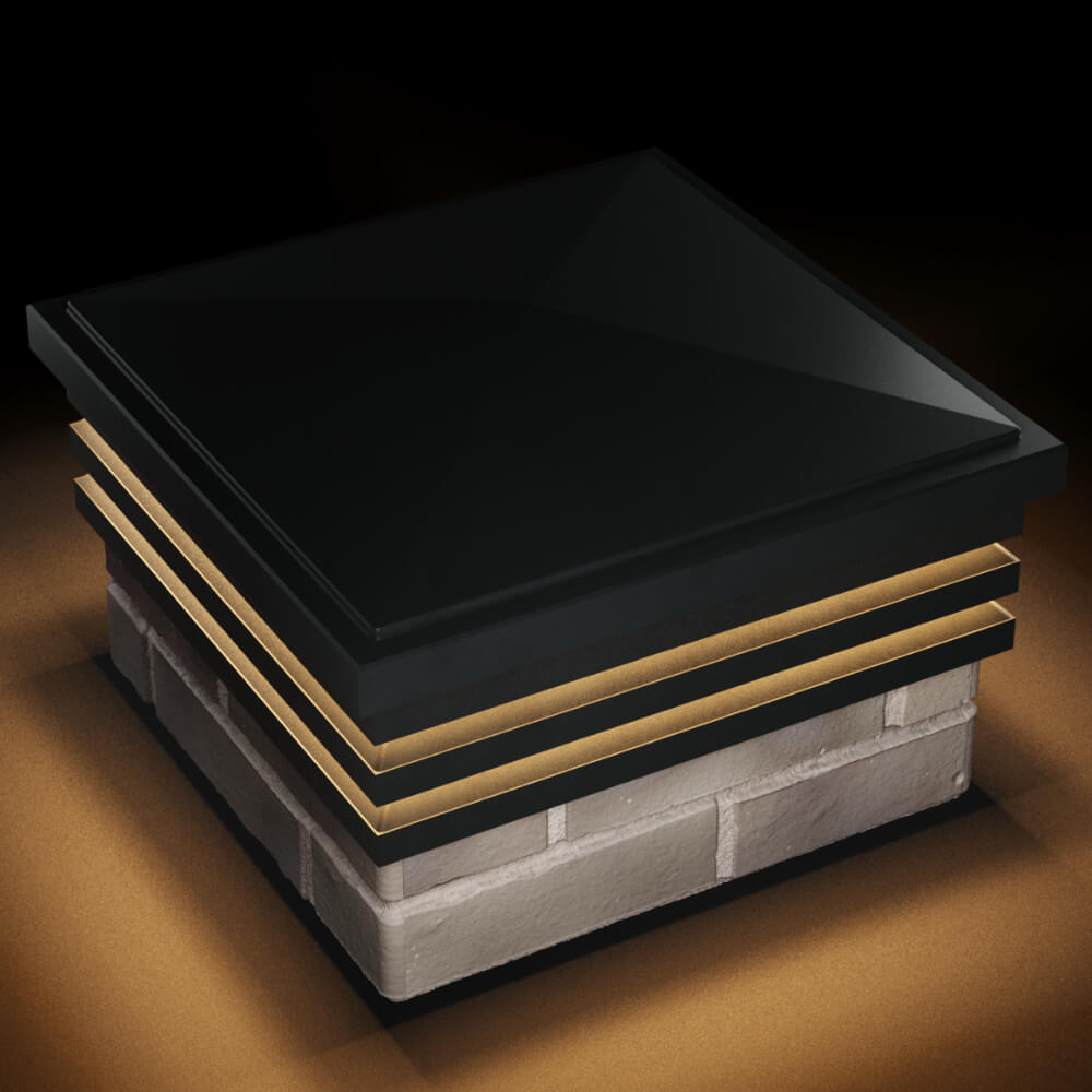 Колпак Zking Бона ХайТек Черный на столб 1.5х1.5 кирпича (385х385мм) с подсветкой в Норильске фото