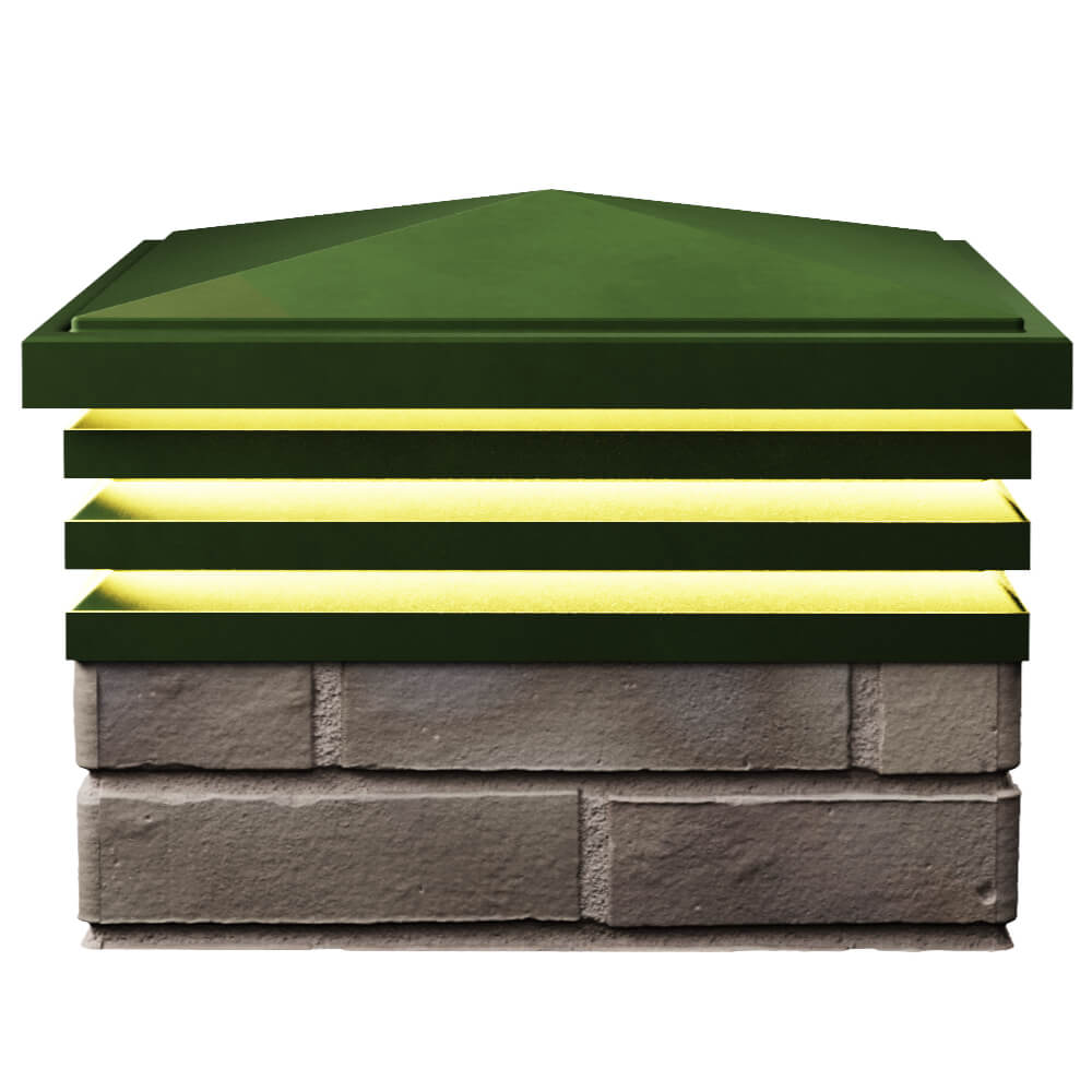 Колпак Zking Бона ХайТек Зеленый на столб 1.5х1.5 кирпича (385х385мм) с подсветкой в Норильске фото