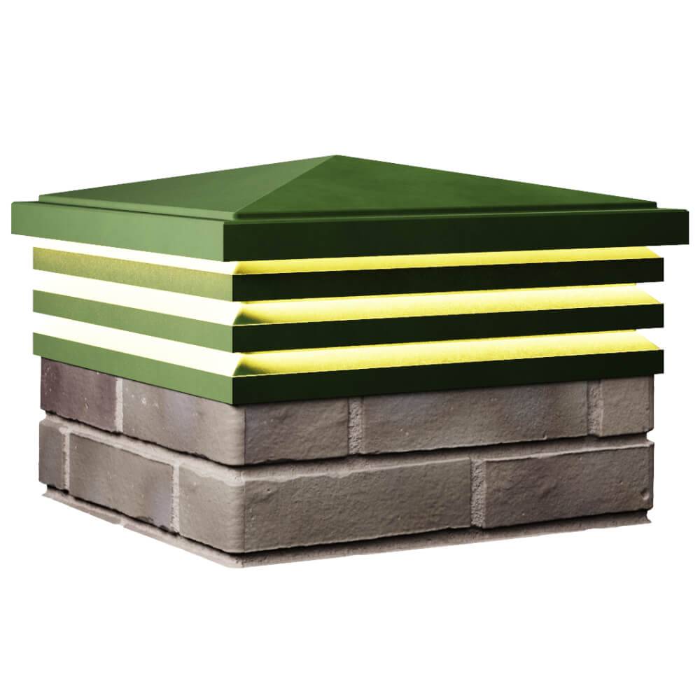 Колпак Zking Бона ХайТек Зеленый на столб 1.5х1.5 кирпича (385х385мм) с подсветкой в Норильске фото