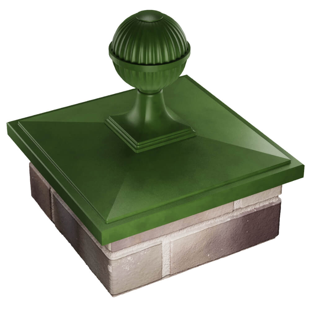 Колпак Zking БонаМоно Зеленый с шаром на столб 1.5х1.5 кирпича (385х385, 400х400мм) в сборе в Норильске фото