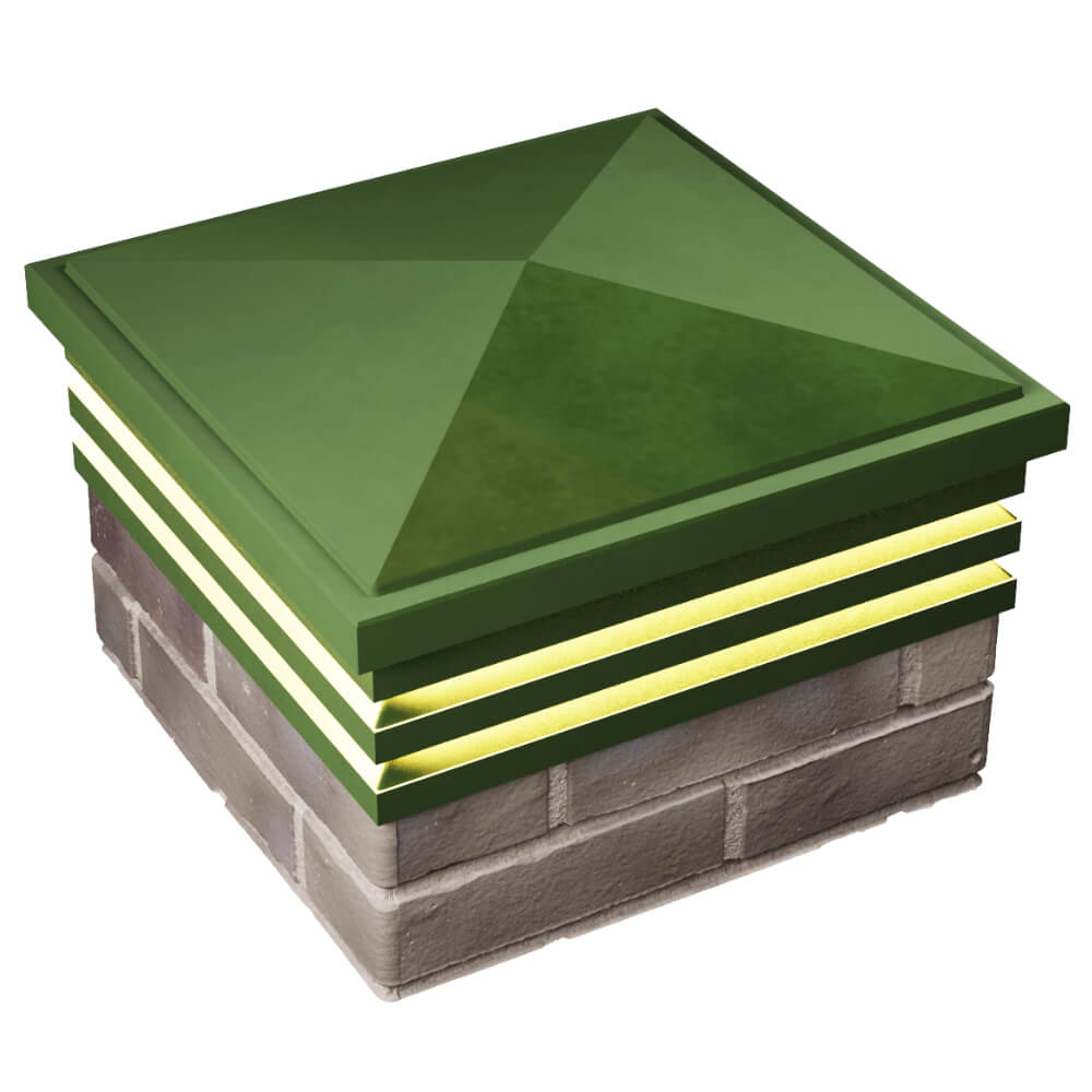 Колпак Zking Бона ХайТек Зеленый на столб 1.5х1.5 кирпича (385х385мм) с подсветкой в Норильске фото