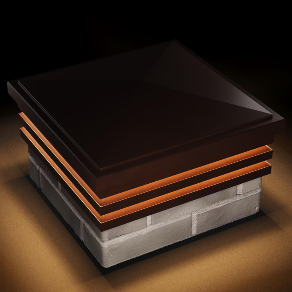 Колпак Zking Бона ХайТек Коричневый на столб 1.5х1.5 кирпича (385х385мм) с подсветкой в Норильске фото