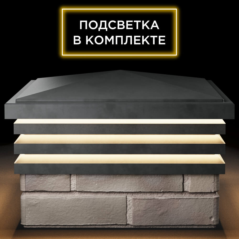 Колпак Zking Бона ХайТек Серый на столб 1.5х1.5 кирпича (385х385мм) с подсветкой Норильск фото