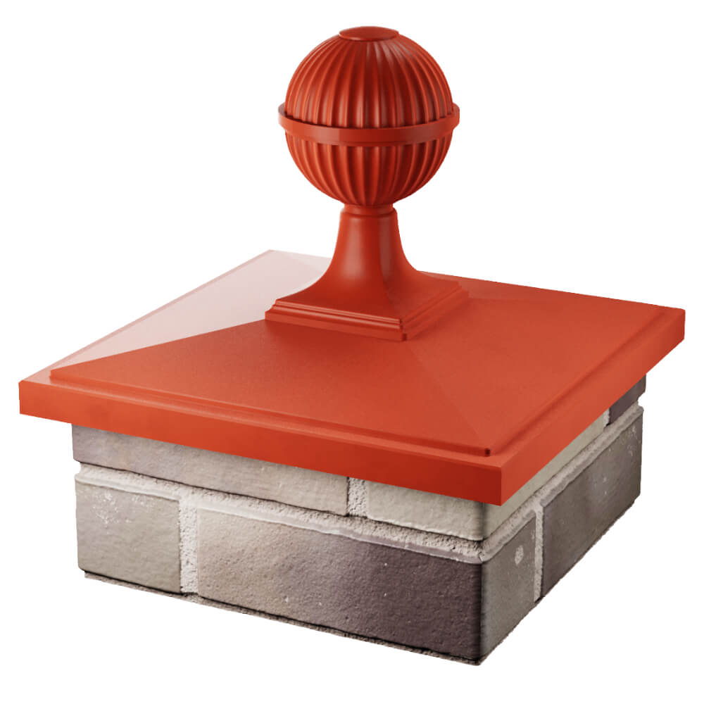 Колпак Zking БонаМоно Красный с шаром на столб 1.5х1.5 кирпича (385х385, 400х400мм) в сборе в Норильске фото