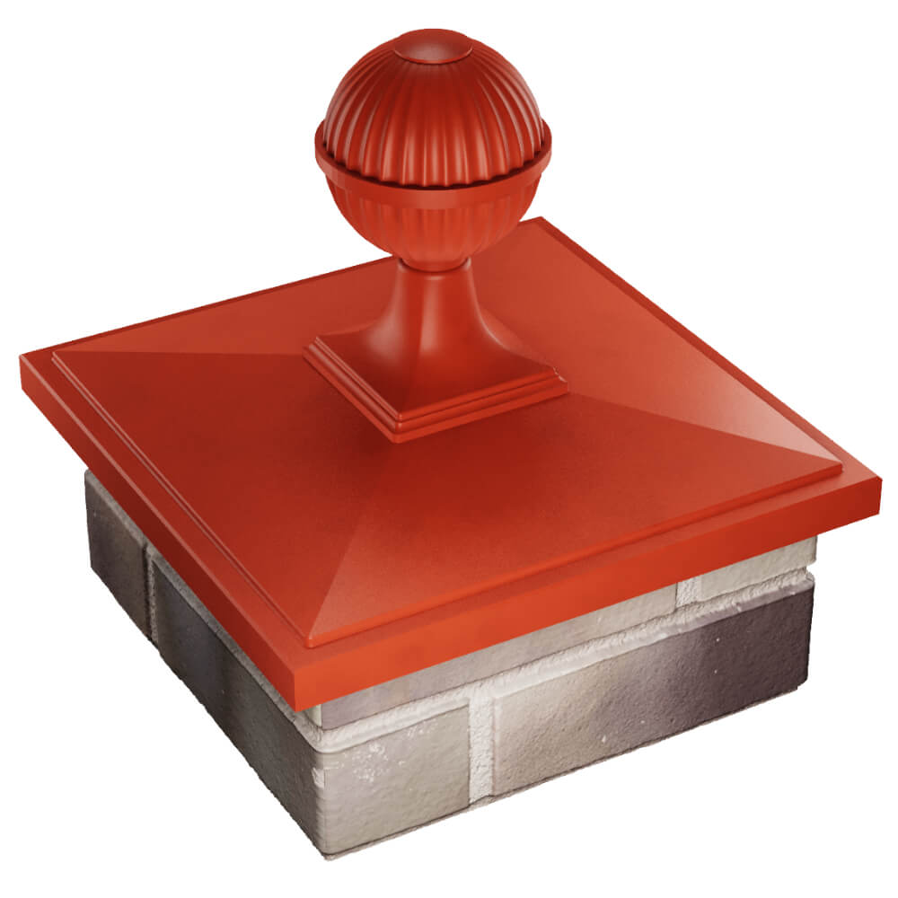 Колпак Zking БонаМоно Красный с шаром на столб 1.5х1.5 кирпича (385х385, 400х400мм) в сборе в Норильске фото