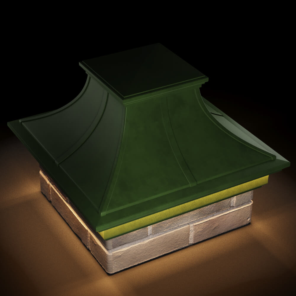 Колпак Zking Монблан Премиум Зеленый на столб 1.5х1.5 кирпича (385х385мм) с подсветкой в Норильске фото